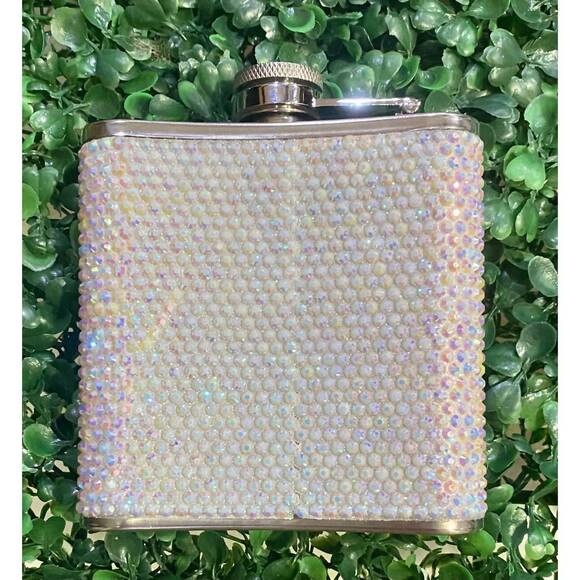NEW NIMA ACCESSORIES rhinestone bling 4 oz metal flask in iridescent - Picture 2 of 2